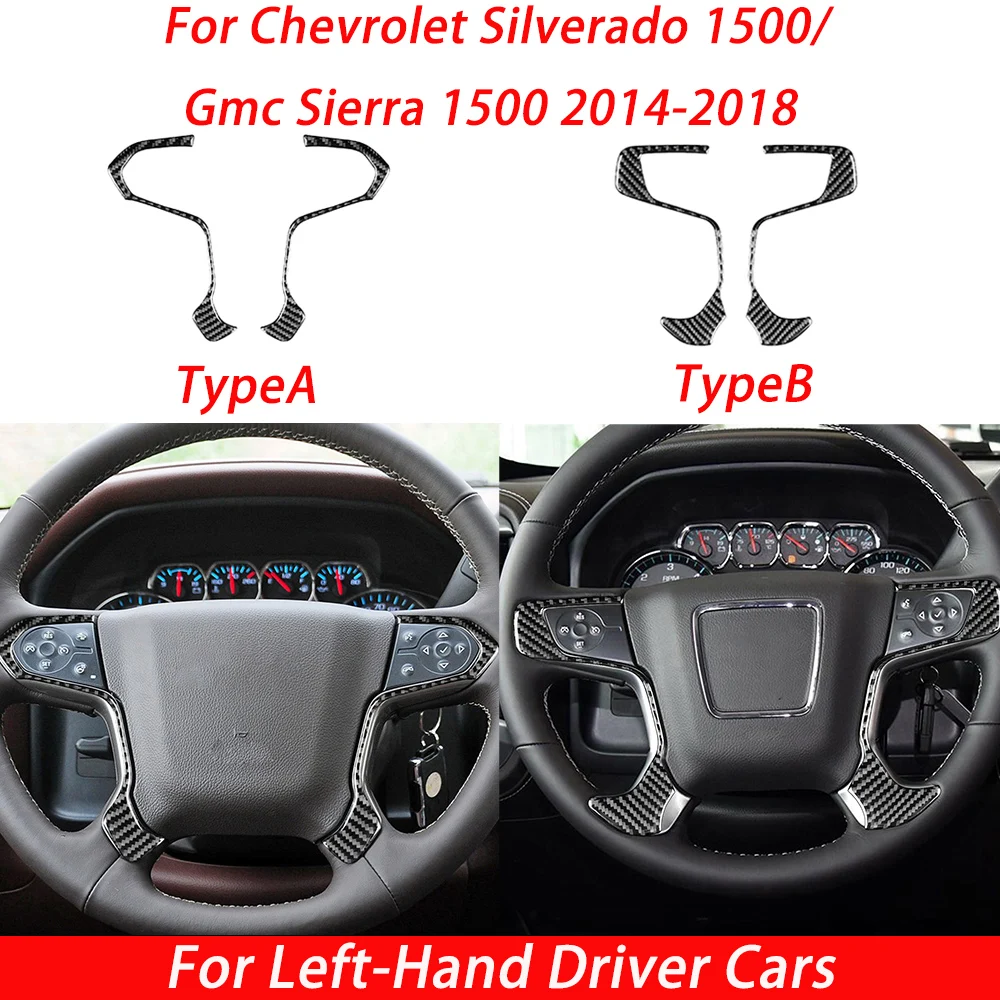 Pegatinas de Fibra de Carbono para Volante de Chevrolet Silverado 1500/GMC Sierra 1500 2014-2018, Pegatinas para Interiores de Automóviles