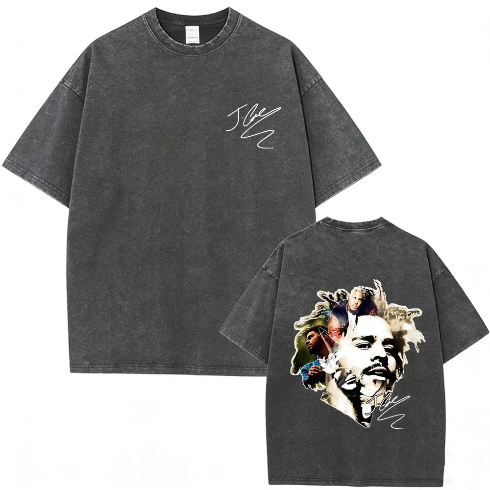 

Rapper J Cole Face Graphic Music Album Cover Vintage Washed T-shirt The Fall Off Print T Shirts Men Hip Hop Oversized Streetwear