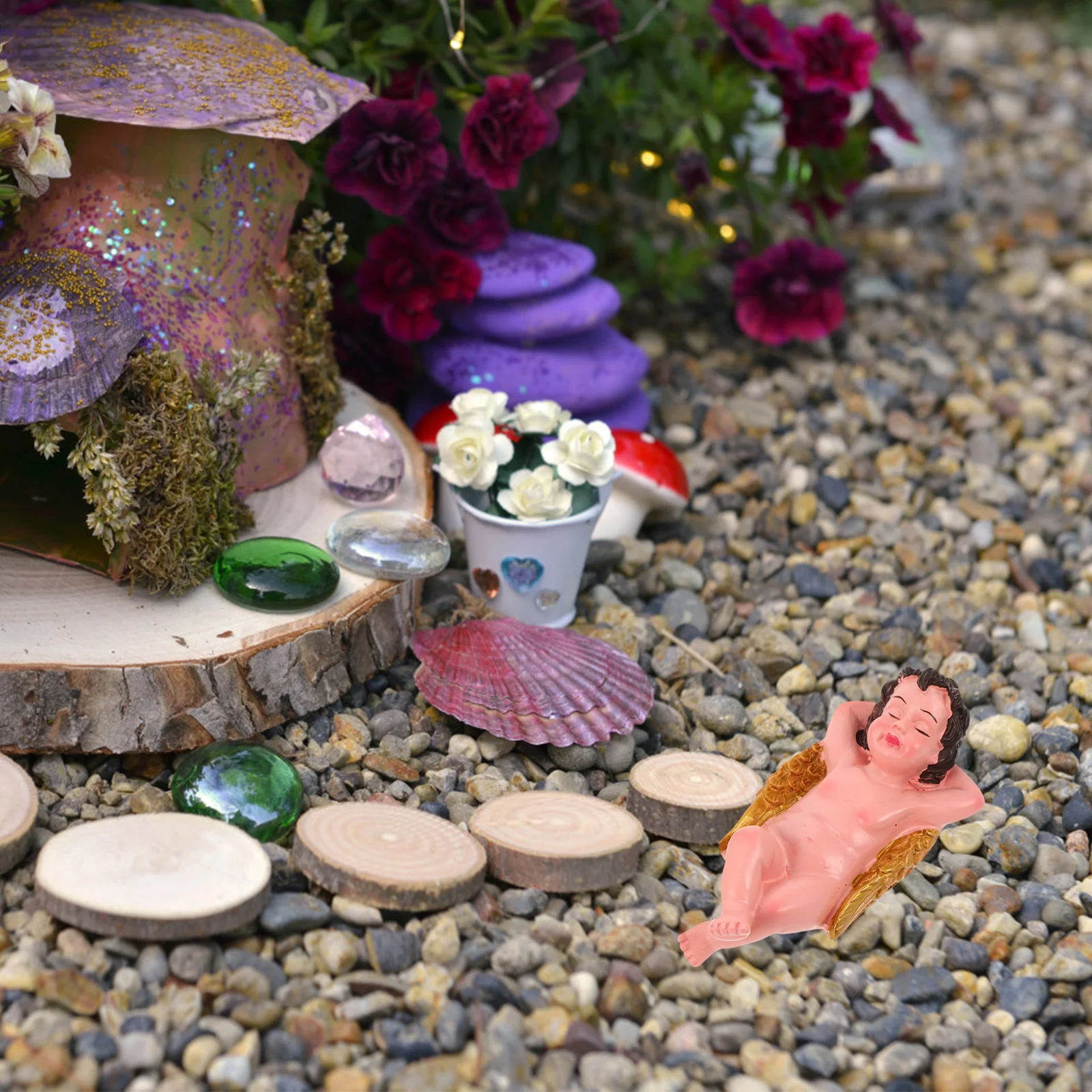 2 szt. Figurka Kupidyna z żywicy, mini rzeźba ogrodowa, dekoracja zewnętrzna na dziedziniec, ścieżkę, element wodny, romantyczny projekt krajobrazu