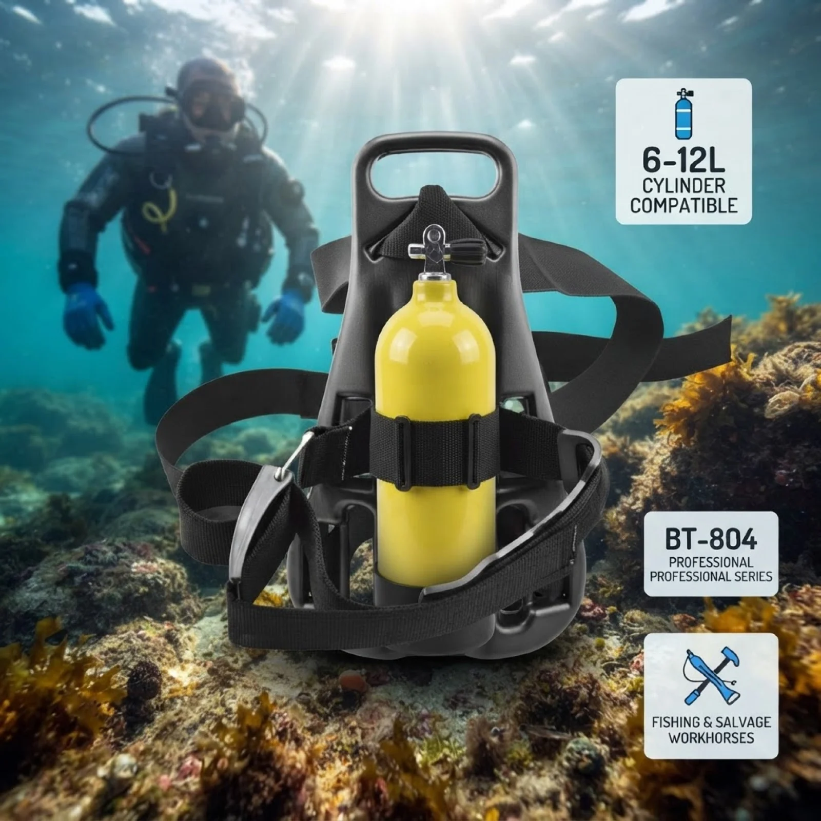 Scuba Cylinder Back Support Secure Hold Tank Backpack Adjustable Straps Dive