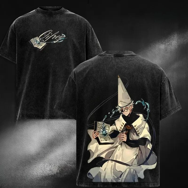 Vintage Hexenhut Atelier Chibi-Charaktere Gewaschenes Grafik-T-Shirt Unisex Anime Oversized Kurzarm Baumwoll-Streetwear-T-Shirt – Detail 4