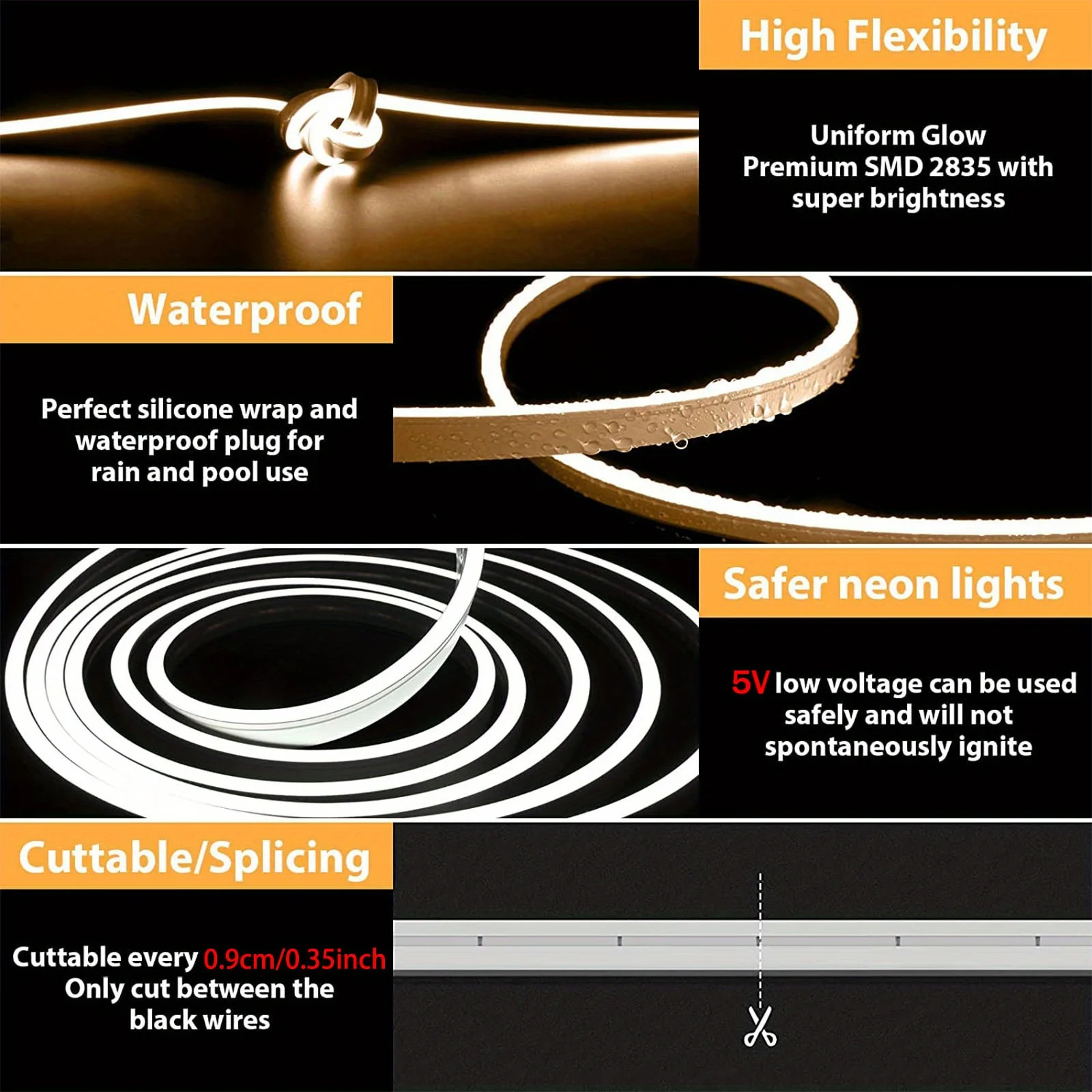 Neon LED Light Strip 5V USB Smart Gesture Sensor Dimmer Switch Flexible Waterproof Silicone Neon Sign Rope Tupe Room Decoration