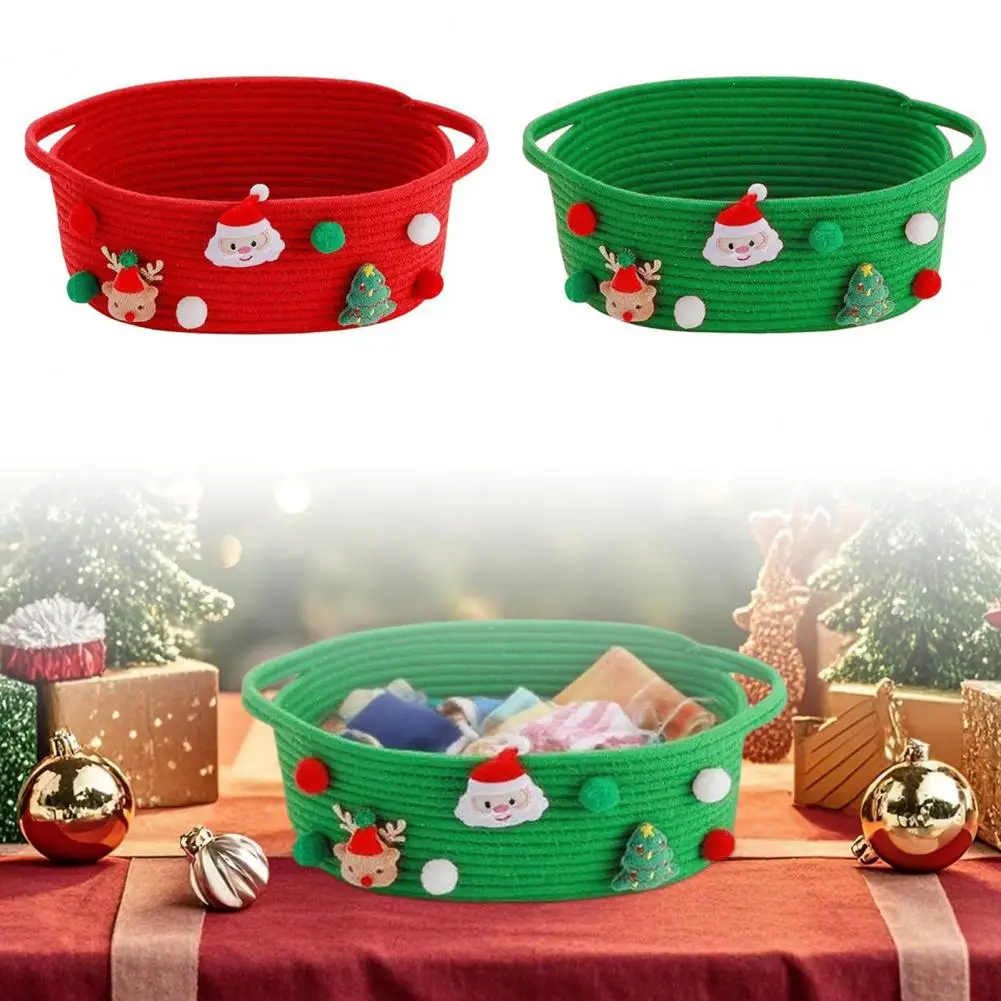 Bac de rangement de capacité, panier d'organisation de vacances, panier cadeau de noël festif avec poignées pour la maison et le bureau