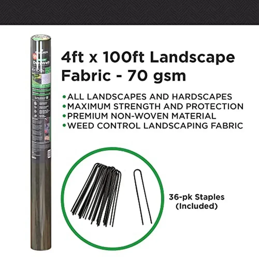 4ft x 100ft DuraWeb Landscape Fabric Weed Barrier Control Roll Heavy-Duty Non-Woven Black 70 GSM Prevents Soil Erosion Maximum