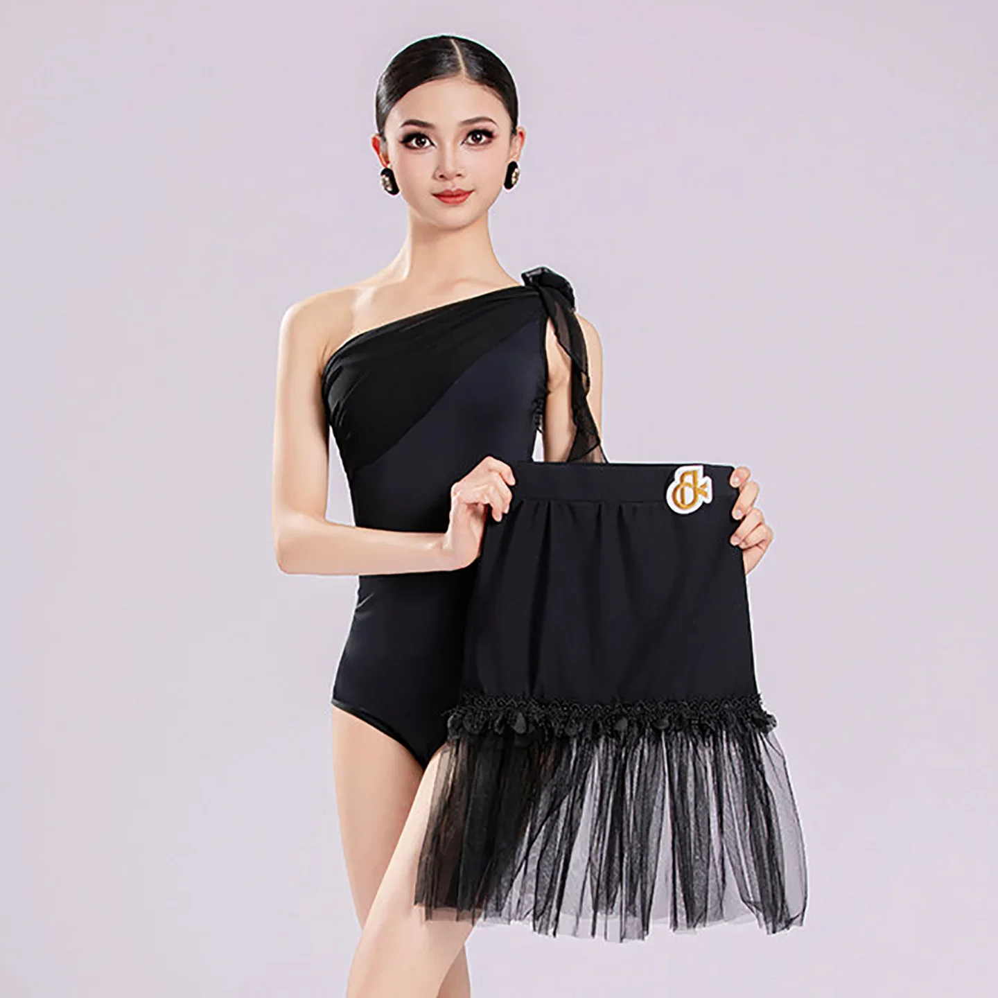 Kids Girls Latin Dancewear Practice Professional Standard Bodysuit and Mesh Skirts Suit Rumba Chacha Dance Competition Costume