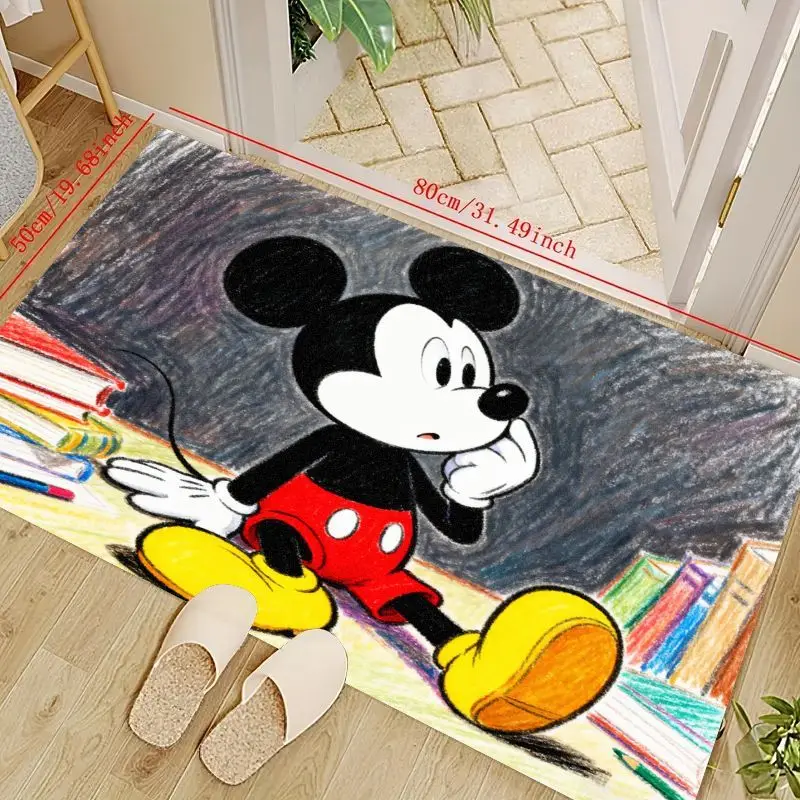 

1PC Disney Mickey Mouse Inspired Chalkboard Art Floor Mat, 50x80cm / 19.68x31.49inch Non-Slip Area Rug for Kids Bedroom Living R