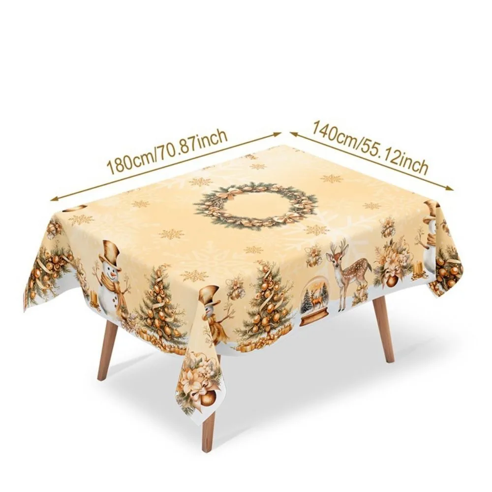 

New Snowman Golden Christmas Tablecloth Rectangular Round Christmas Table Cover Elk Xmas Table Flag Cover Table Decors
