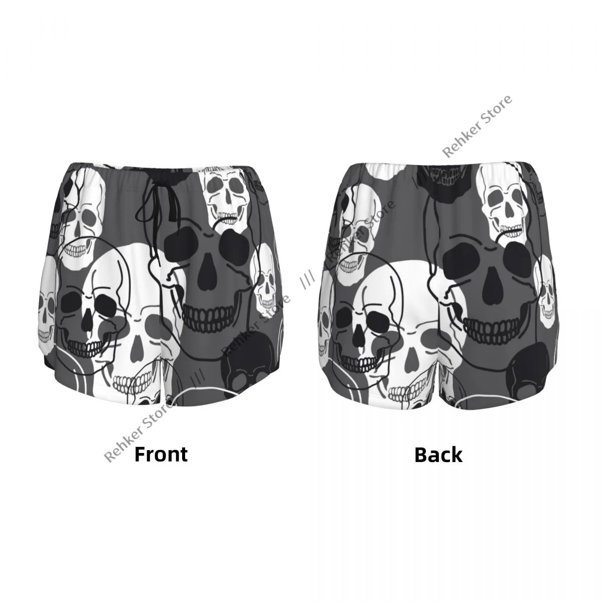 Calções esportivos femininos abstratos crânios impressão moderna correndo yoga fitness treinamento de badminton de secagem rápida com bolso