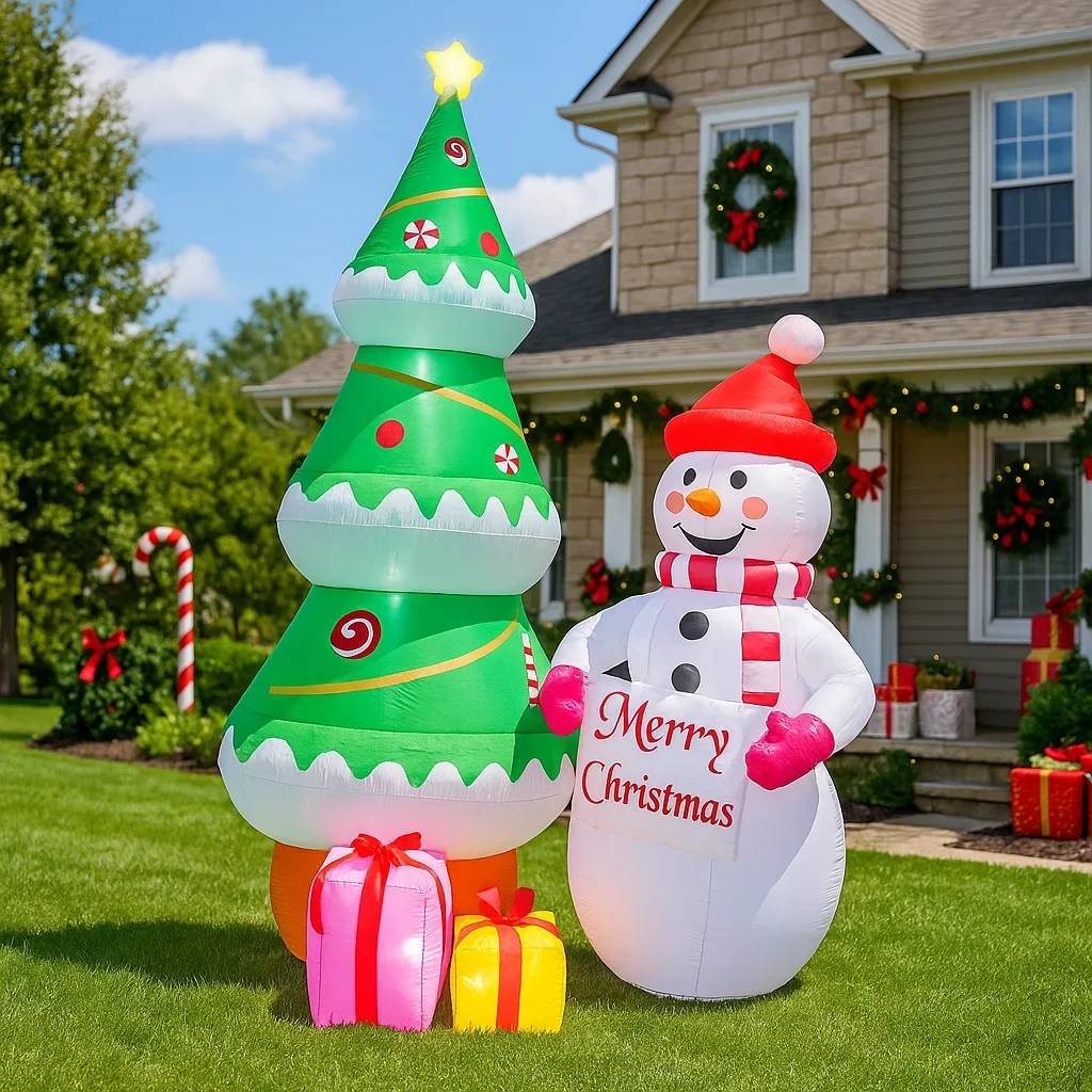 

2.4M/7.8FT Inflatable Snowman Tree Gift Boxes Outdoor Lights LED Home Decorations Toys Yard Xmas Holiday Decor Supplies