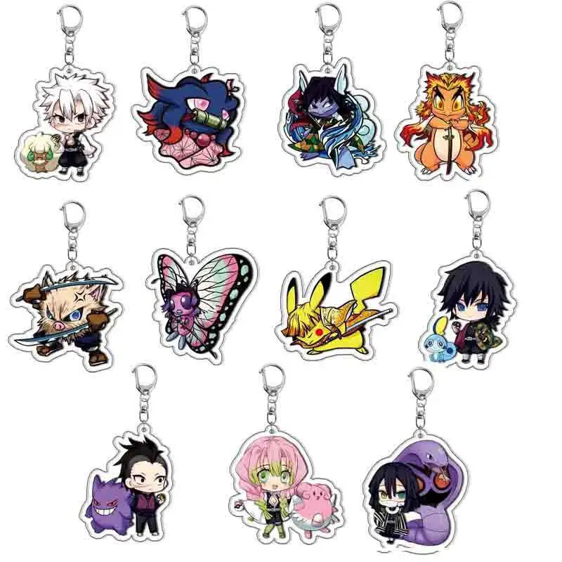 Demon Slayer acrylic cartoon anime pendant keychains holder car key chain key ring phone bag hanging gifts accessories arcane