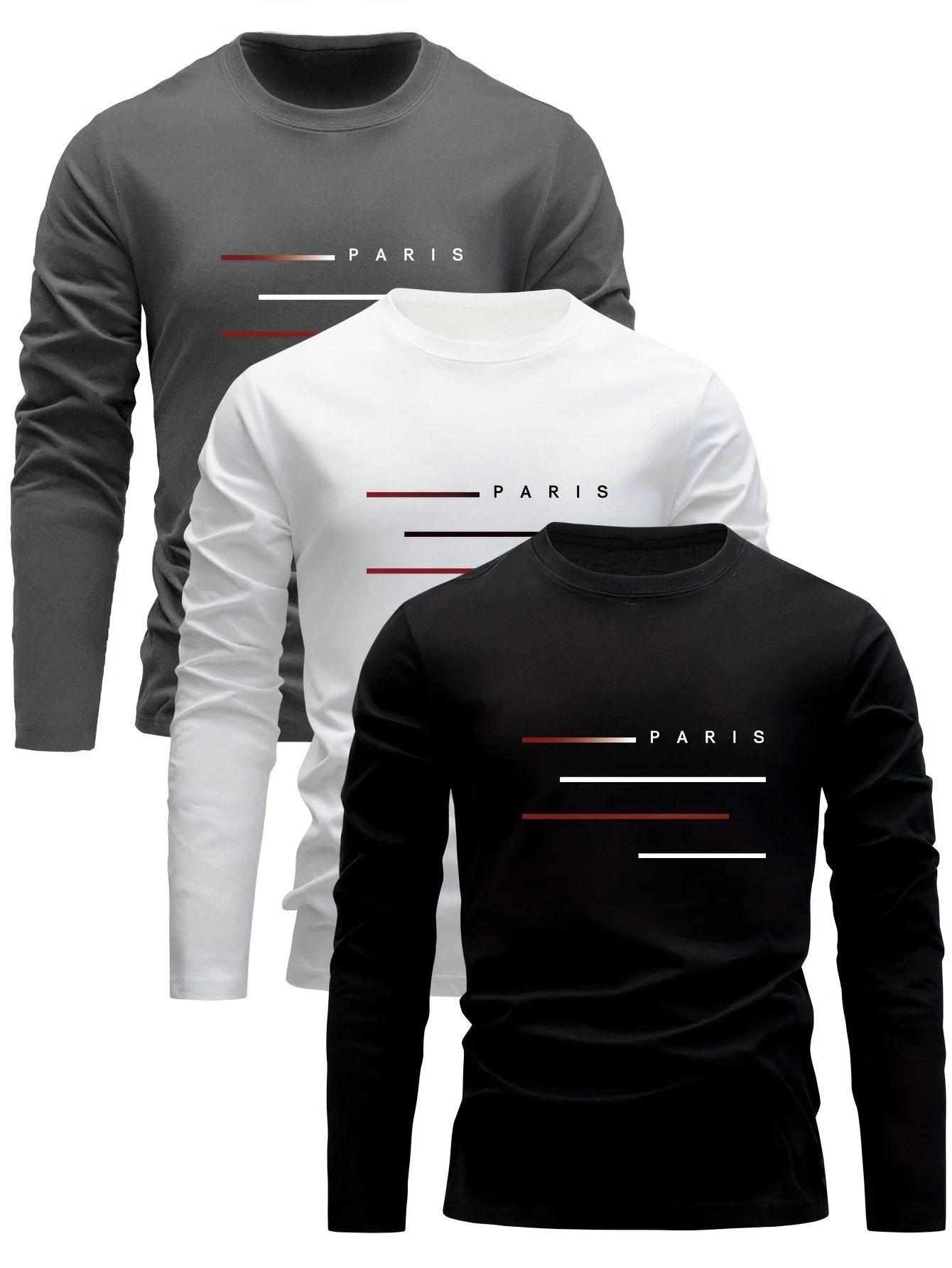100% cotton men's long sleeved round neck loose Paris letter printed autumn and winter casual versatile T-shirt top