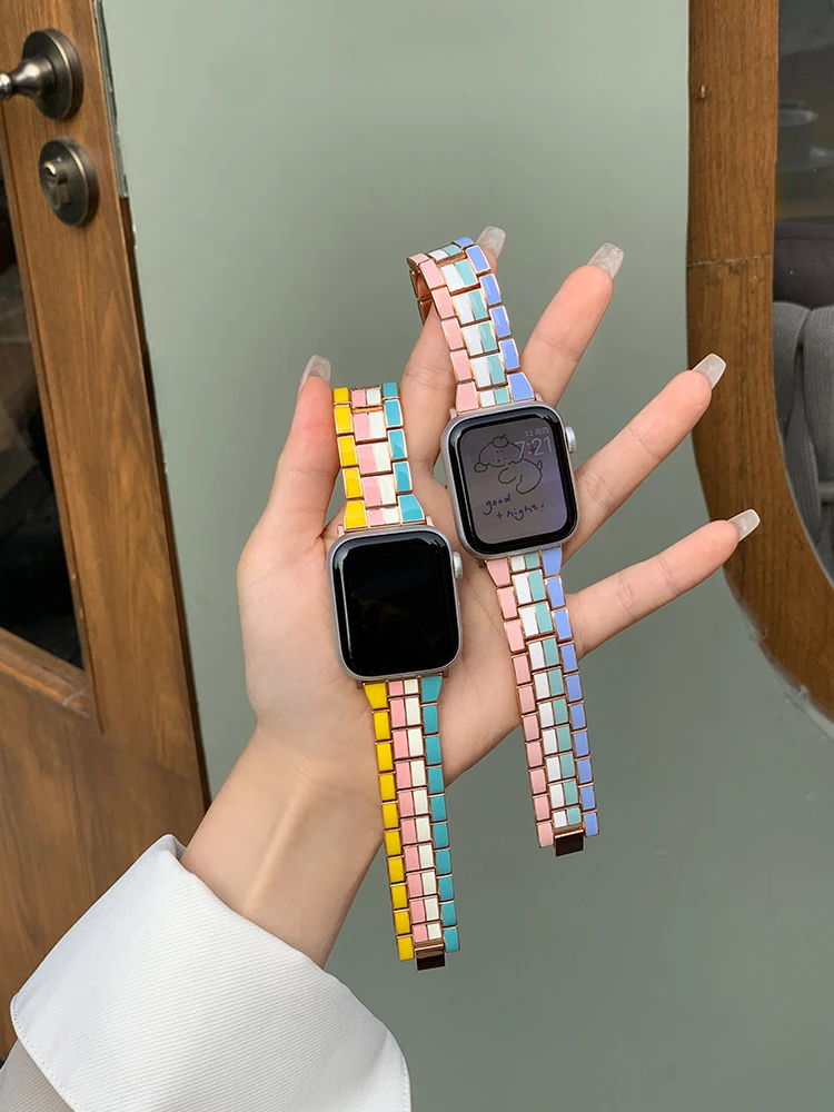 Color splicing Stainless steel metal strap For Apple Watch Band Series7 6 5 4 3 SE iWatch 41/45/40/44/42/38mm Wrist Belt