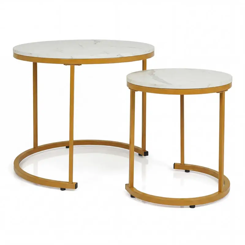 

Set of 2 Modern Round Stacking Nesting Coffee Tables-Golden