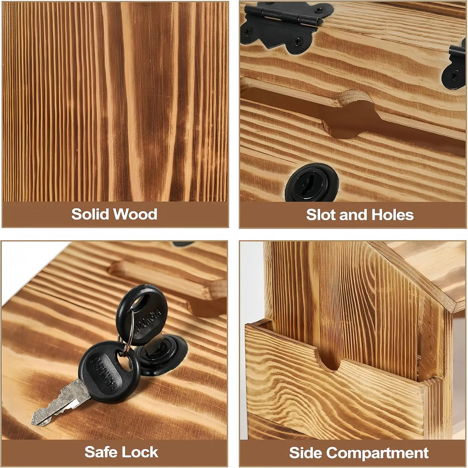 Wooden Suggestion Box With Lock Wooden Money Coin Storage Tool Tips Collection Donation Bucket For Cafe School Restaurants Bar