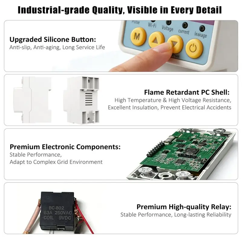 AB66-Voltage Relay Tuya Smart Life Circuit Breaker 220V Wifi Over Current Leakage Protection Timer MCB 63A Power Meter