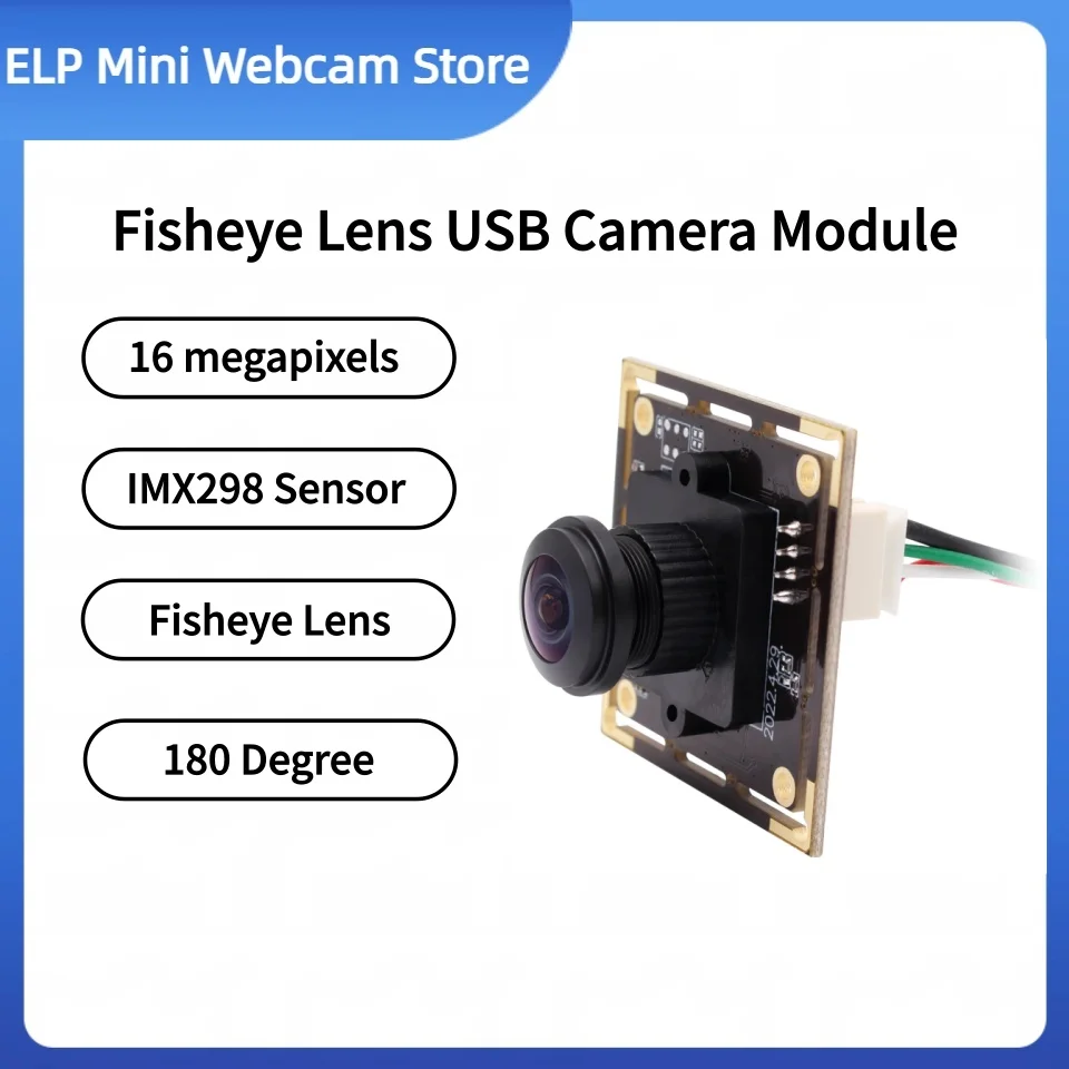 ELP 16MP 180 Degree Fisheye USB Camera Module for Computer IMX298 Sensor Mini UVC Wide Angle 4K Video Camera For Robotics Vision