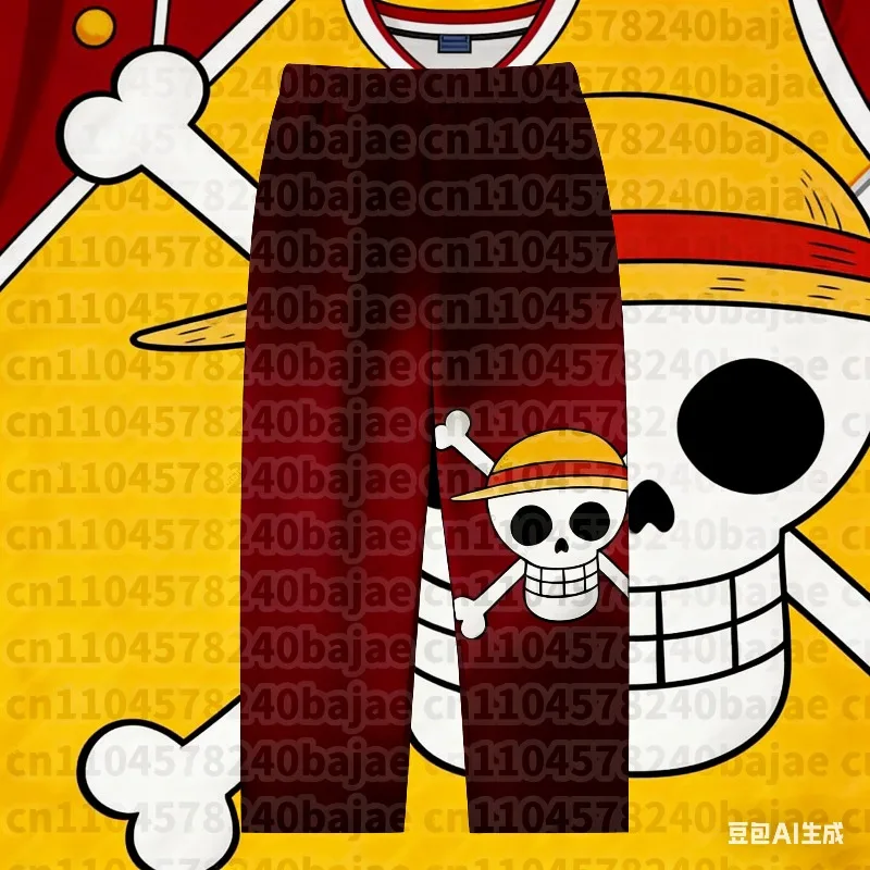 

Мужские пижамные штаны с индивидуальным принтом One Piece: Луффи, Пираты Соломенной Шляпы, Черепа. Домашняя одежда для сна и отдыха с карманами.