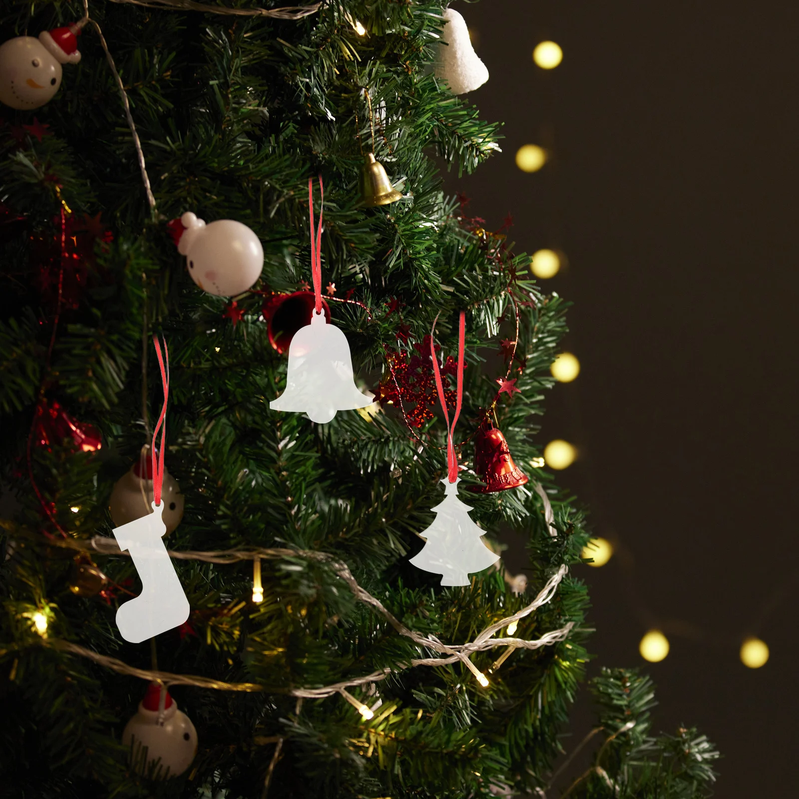 

1 Set Clear Acrylic Ornament Blanks For Christmas Tree Diy Craft Pendant With Ribbon Mini Bell Hanging Decor For Holiday Party