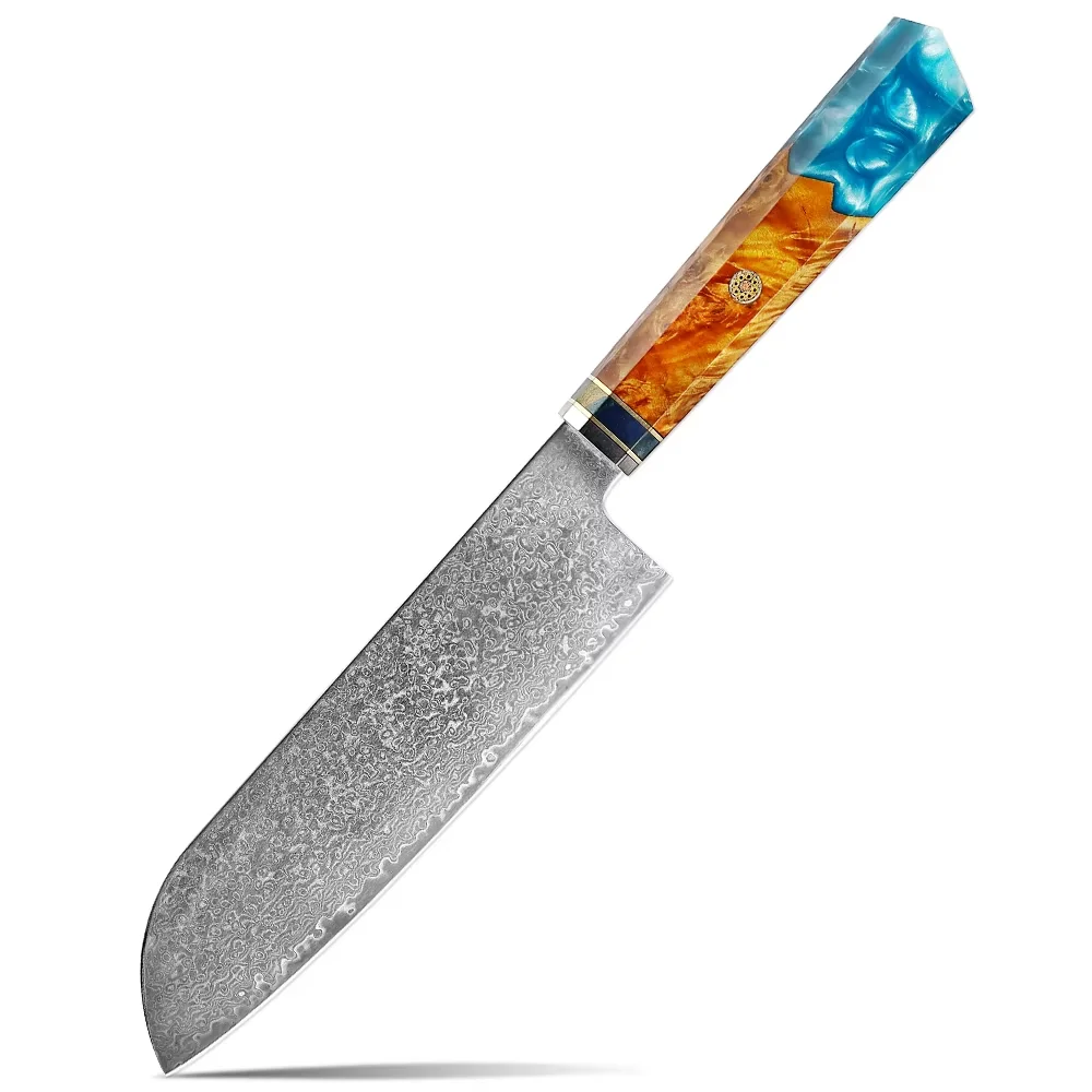 

Дамасская сталь 7-дюймовый нож Santoku Японский кухонный нож Острый тесак Нож шеф-повара Профессиональный нож для нарезки мяса и овощей