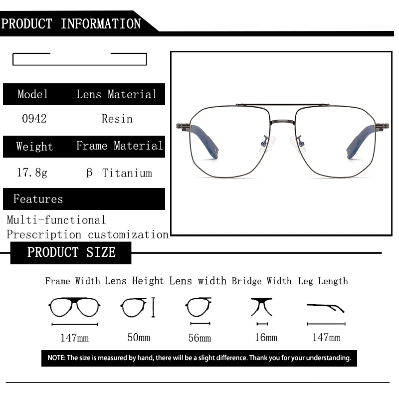 Men β Titanium Double Beam Oversized Frame Photochromic Prescription Glasses Anti Blue Light Hyperopia Myopia Custom Eyewear - Image 5