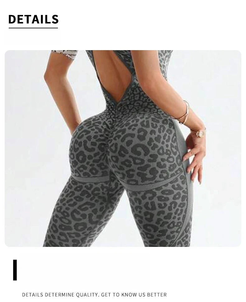 Neue Leopard Print Body Frauen Nahtlose Ausgestelltes Hosen Overalls Sexy einteiliges Fitness Anzug Kreuz Zurück Stretchy Yoga Overalls – Detail 10