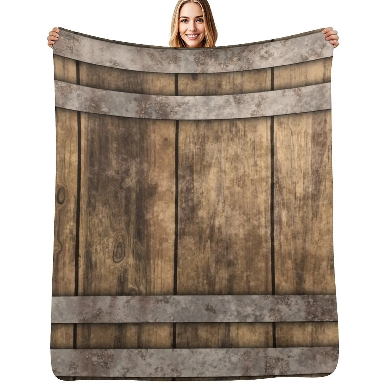 

Rustic Wooden Barrel Barnhouse Planks Background Throw Blanket Compact Warm Blanket for Car Road Trip