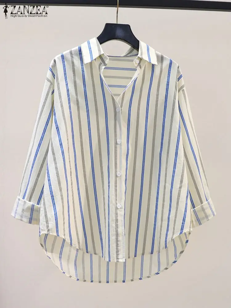 

Fashion Lapel Neck Long Sleeve Striped Shirt ZANZEA Women Elegant OL Work Blouse Buttons Down Blusas Casual Loose Holiday Tops