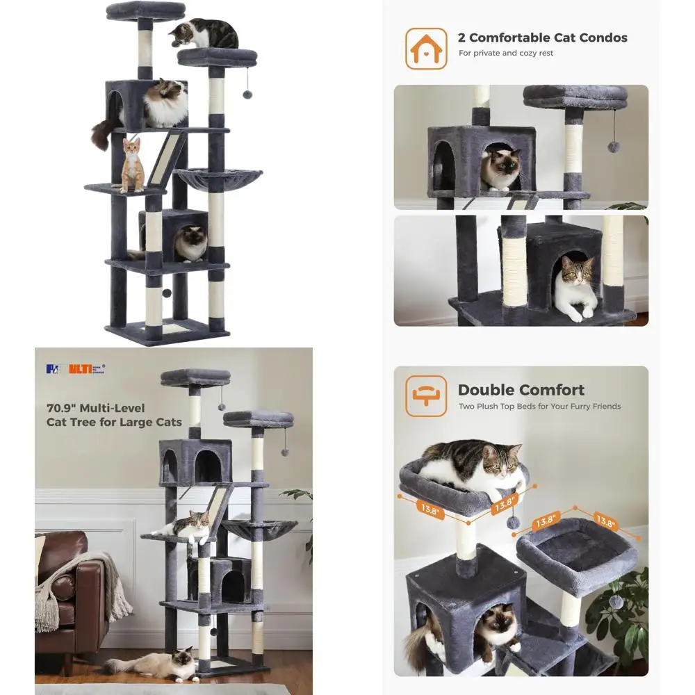 

Многоуровневая кошачья лежанка-башня 71 с уютным домиком, дымчато-серая, распродажа
