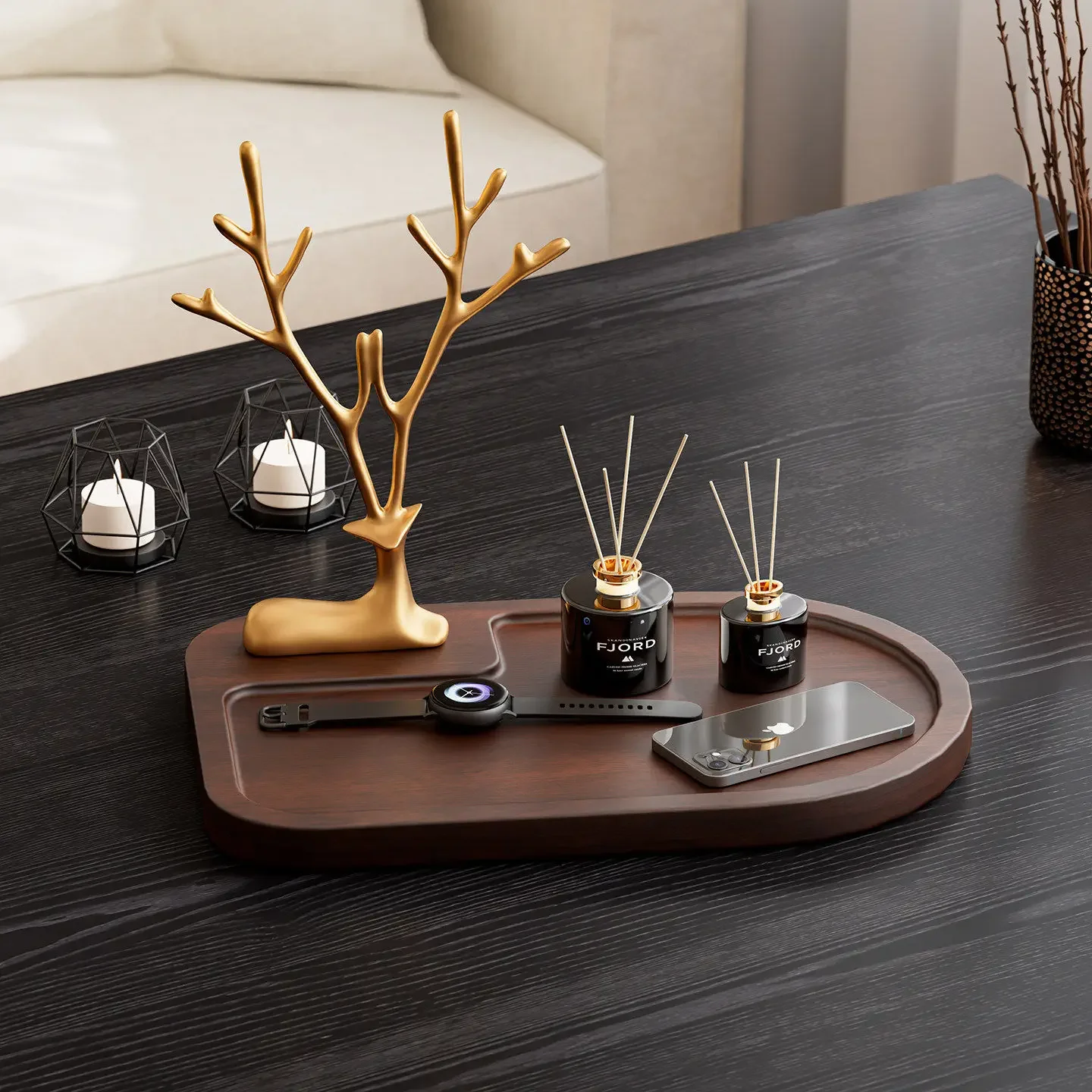 Solid wood door entry, car key storage, entrance ornament, light luxury, high-end door tray rack