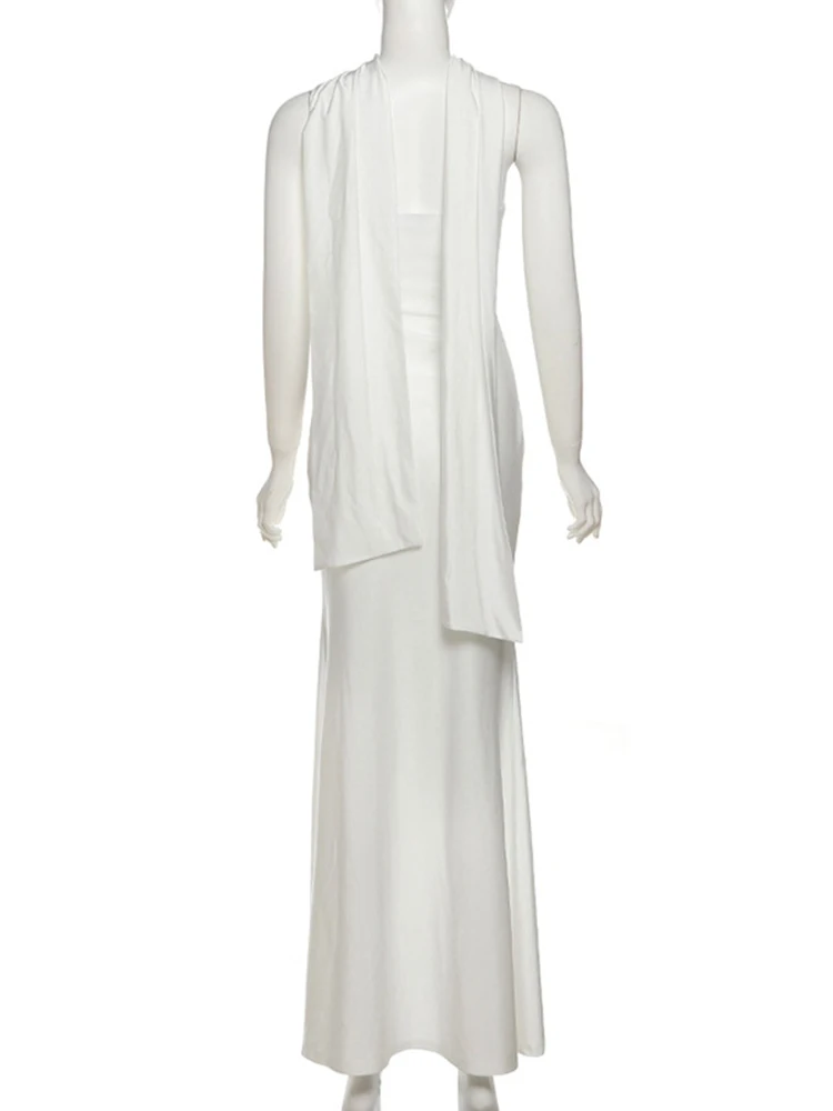 Oniflyme uitgeholde strapless maxi-jurk voor dames effen schuine hals backless ruches bodycon outfit elegante avondfeestjurken