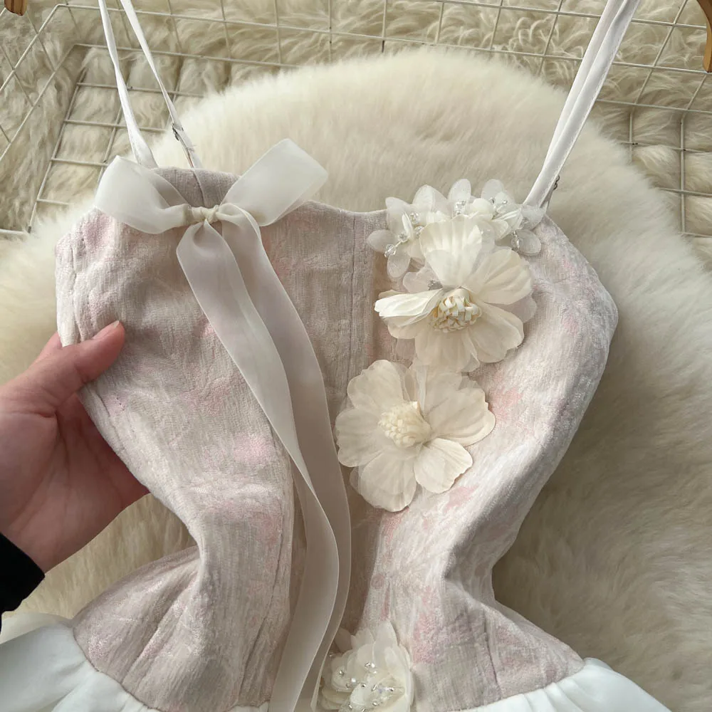 Vintage élégant sans manches floral robe à manches longues décontracté français femmes mode automne printemps robes