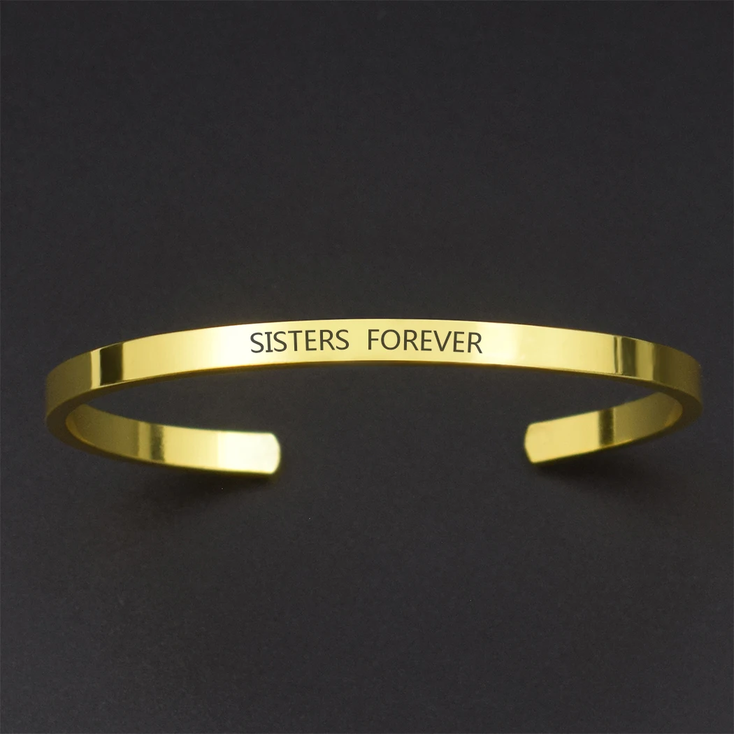 Sister Forever Friends Forever Quote Bracelet Alloy Metal Engraved Cuff Bracelet for Women Sisters Jewelry Friendship Gift