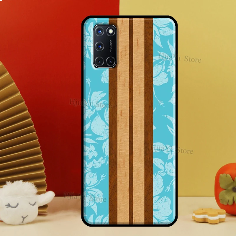 Beach Hawaiian Faux Koa Wood Case For OPPO A74 A94 A54 A53 A57 S A5 A9 A15 A52 A72 A17 A77 A78 A91 A93 A16 A76 A96 Coque