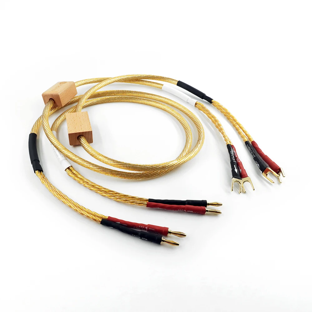 

Gold Speaker Cable Sterling Silver Audiophile Loudspeaker Amplifier Wire with Gold Plated Banana Plug for Hi-Fi Audio System