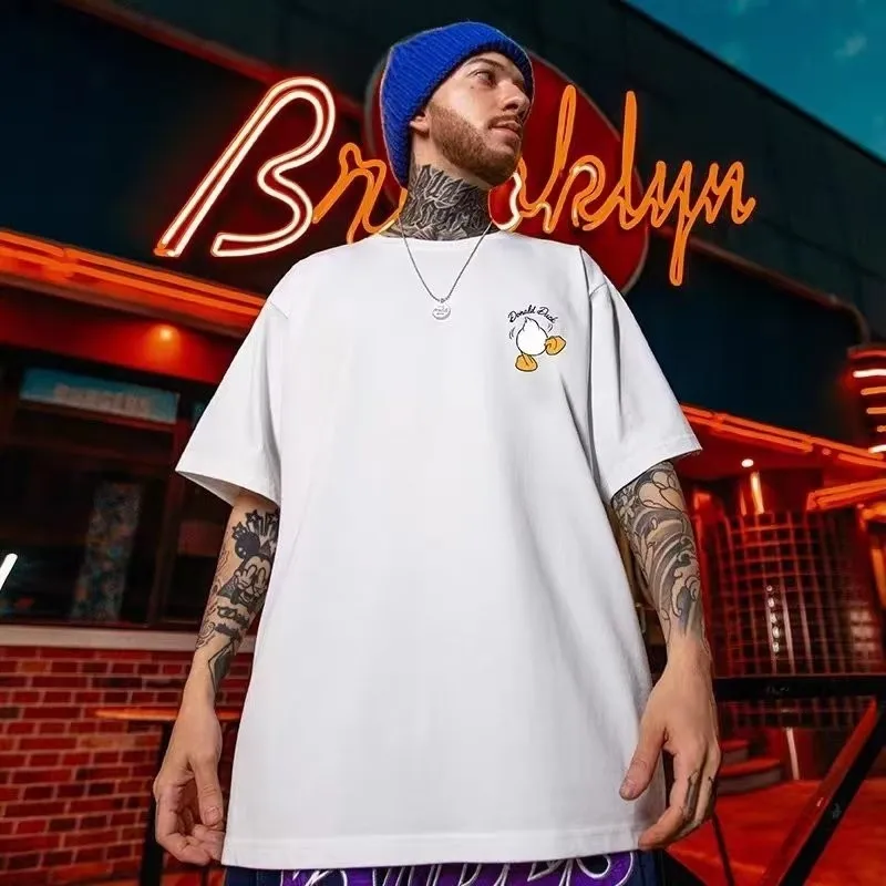 8XL Loose Fitting Fashionable American Vintage Duck Expression Print T-shirt With Round Neck Men Versatile Couple Outfit image 3