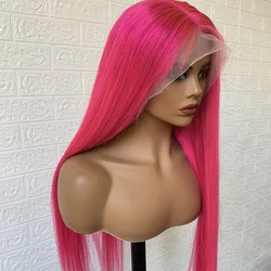 Peluca con malla frontal, color rosa, 13x4, 26 pulgadas, 180 de densidad