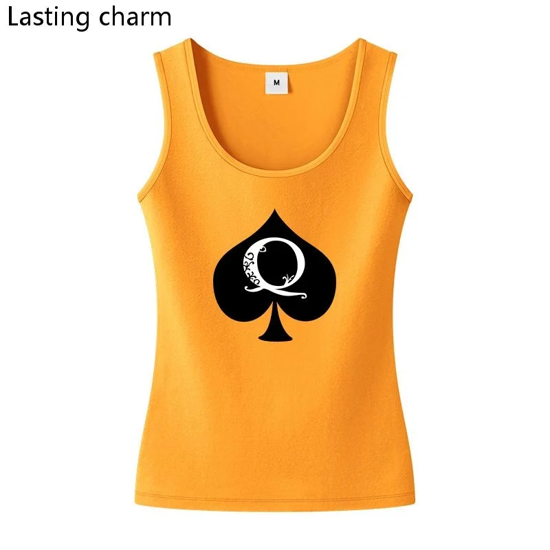 Queen of Spades Design Cotton Sexy Slim Fit Tank Tops Hotwife Women\'s Humorous Fun Flirty Style Sleeveless Tee Shirt Sports Top