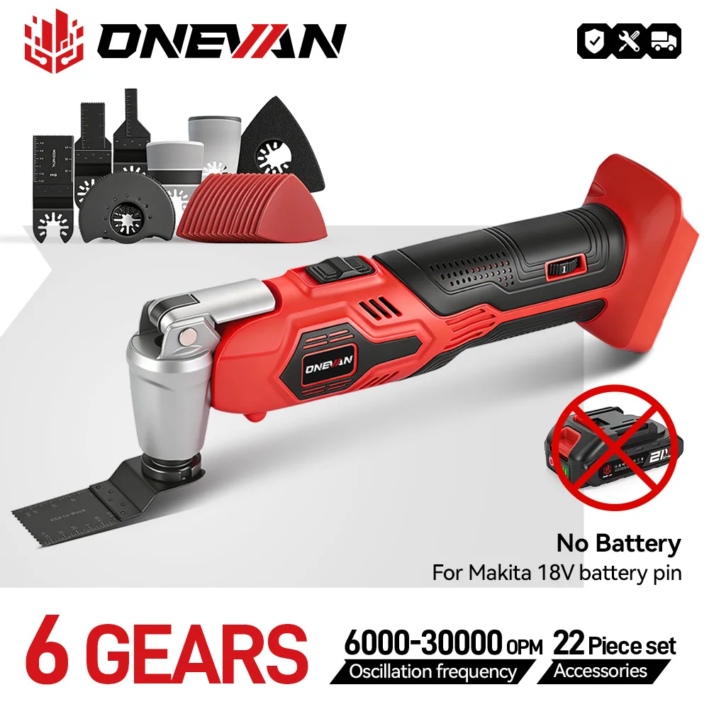 ONEVAN-herramienta múltiple oscilante eléctrica inalámbrica, 600W, 6 engranajes, herramienta eléctrica de corte de tubos de madera multifuncional para Pin de batería Makita