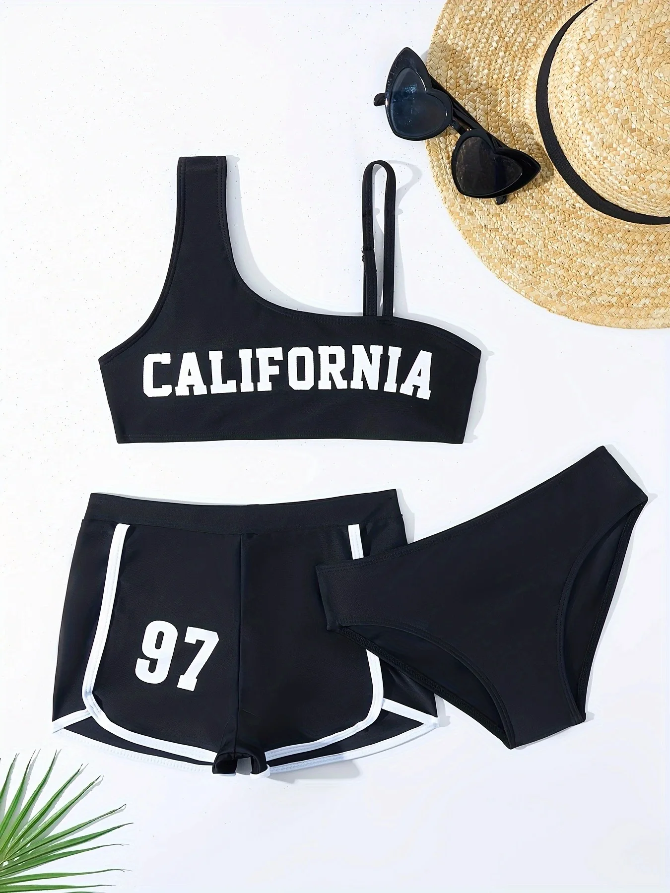 Ragazze 3pack Lettera Stampa Sport Bikini Costume da bagno per bambini Pantaloncini a vita alta 8-12 anni Costumi da bagno per bambini 2025 Costume da bagno per adolescenti