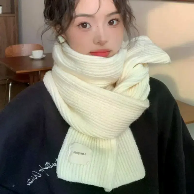 Fashion Solid Color Women Knitted Scarf Thicken Windproof Scarves Neck Cover Soft Thermal Neck Warmer