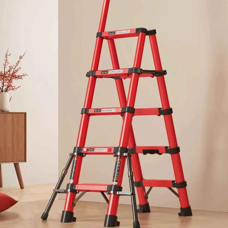 Aluminum Folding Step Ladder, Multipurpose Telescopic A-Frame Stool with Handrail, Non-Slip Anti-Shake Design for Home Use