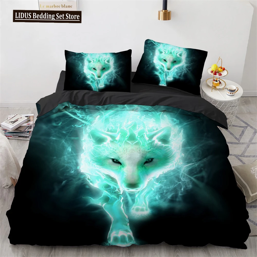 Wolf Duvet Cover Set Black White Wolf Yin And Yang Pattern Wild Animals Comforter Cover King Queen Size For Kid Boys Bedding Set