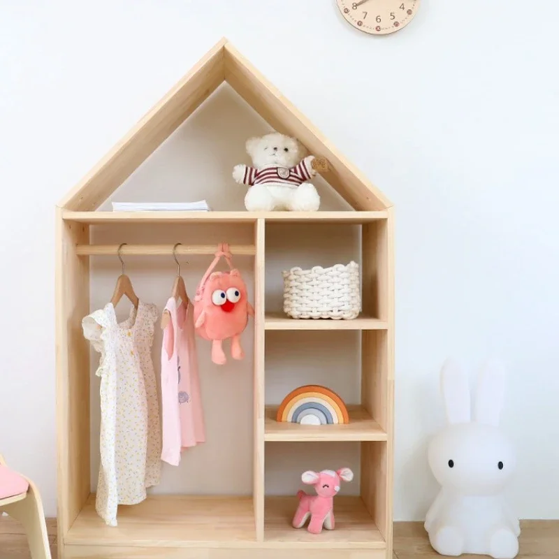 

Children's Wardrobe Storage Cabinet Simple Solid Wood Furniture Hanging Shelf Baby Closet Clothes Cabinet Storage Locker