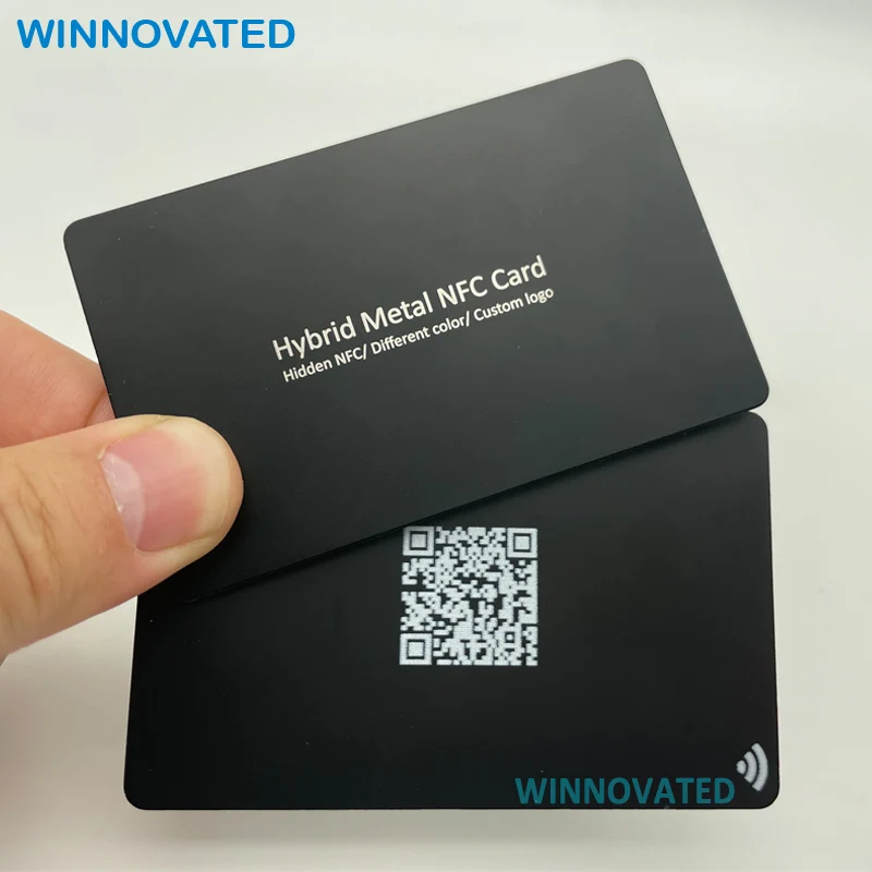 10 0.pieces.Custom.Customized Writable Hybrid Hidden Chip Matte Black Contactless RFID NFC Metal Business Cardsa