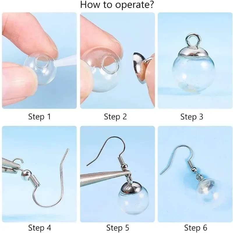 1 صندوق 120 قطعة زجاجة الرغبات كرة زجاجية أقراط صنع عدة 40 قطعة 14 مللي متر صغيرة فارغة واضح زجاج غلوب زجاجة أتمنى كرة زجاجية