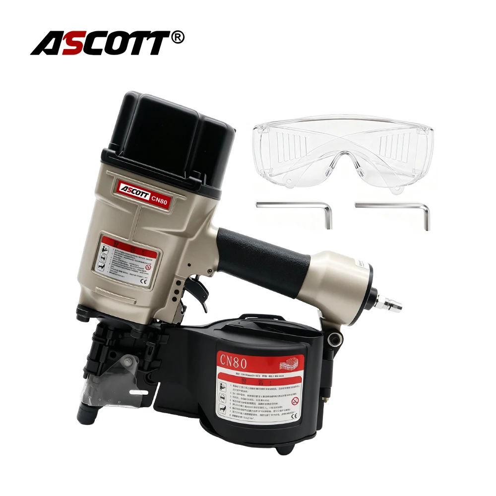 Ascott CN80 Pneumatic Coil Nailer Industrial Pallet Nail Machine Siding Nailing Gun for Making Crate, Roofing, Sheets, Fence
