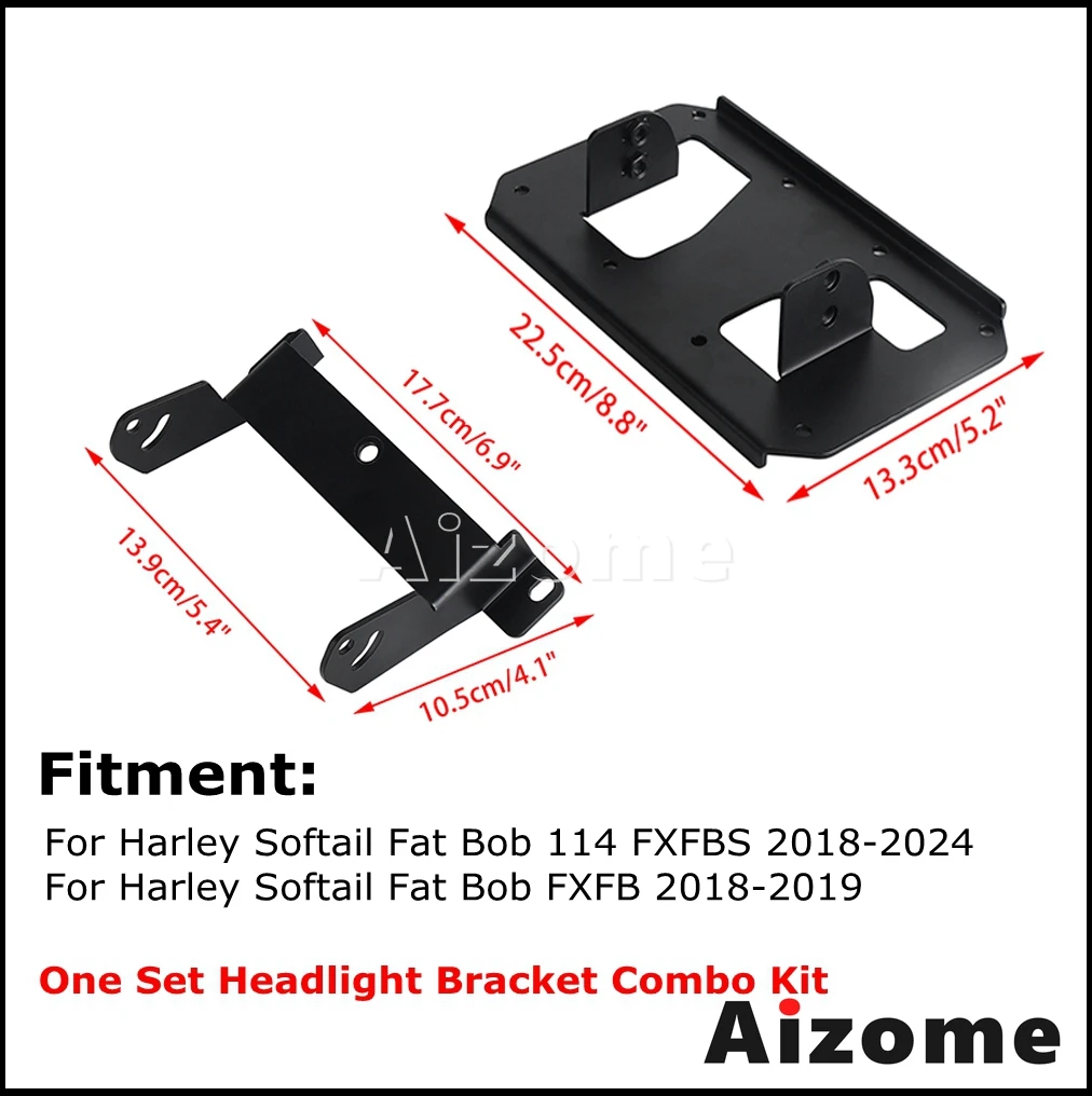 Motorcycle Headlight Bracket Combo Kit For Harley Softail M8 Fat Bob 114 FXFB FXFBS 18-24 for Baja Designs Dual LP4 Light Holder