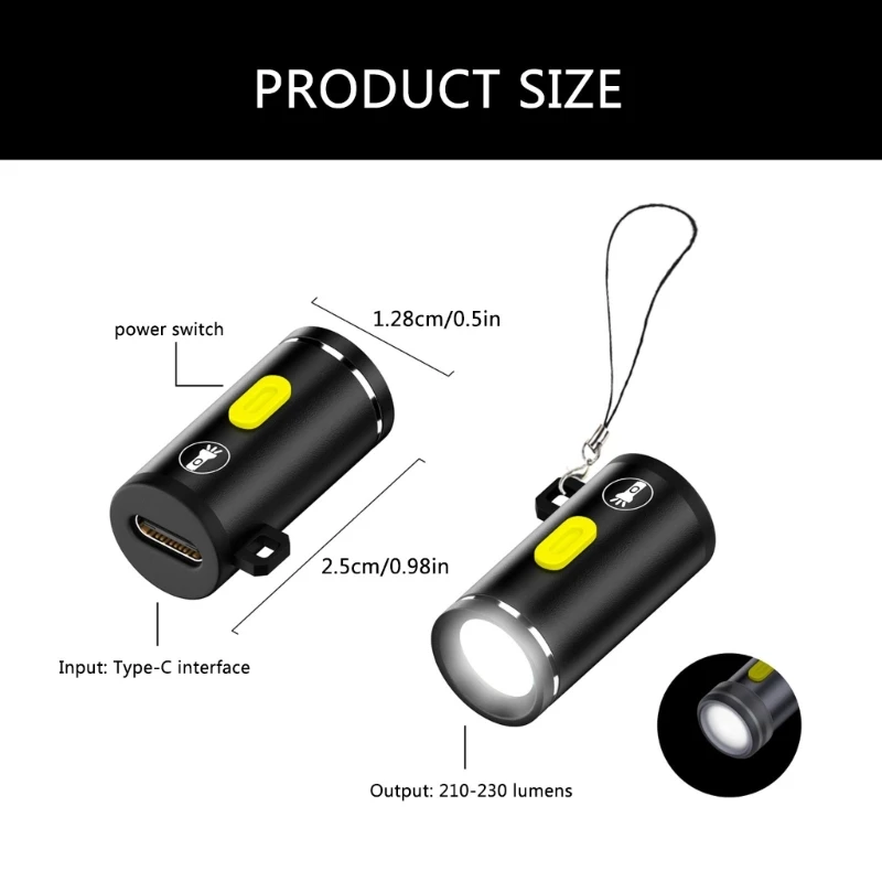 Mini lampe de poche LED haute luminosité, salle de bain T, petites torches LED, 62By connecteurs de type C, parfaites pour une utilisation en voyage