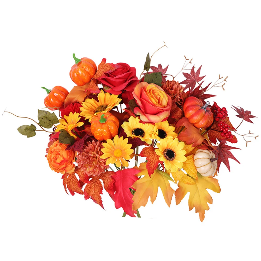 

Fake Silk Sunflower Fall Realistic Artificial Flower Bouquet Halloween Thanksgiving Festival Faux Floral Indoor Table Decor