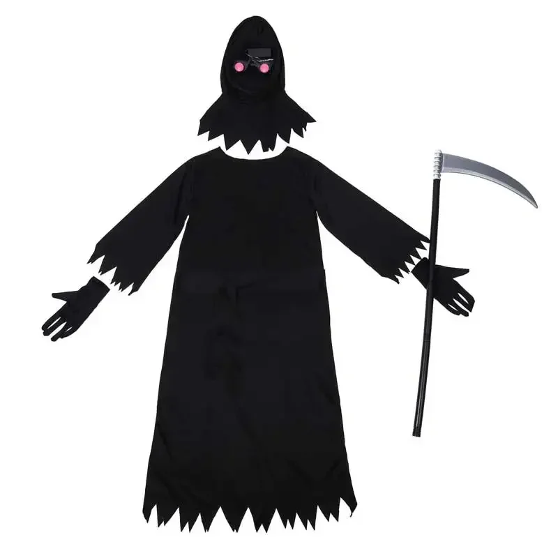 Kids Grim Reaper Cosplay Carvinal Party Costumes Terror Luminous Eyes Death Hook Sickle Halloween Costume CMM221